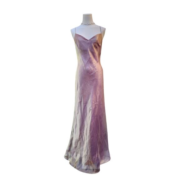 Vtg 90s Delaru Sheila Yen Opalescent Long Maxi Formal V-Neck Strappy Shawl Dress - Picture 2 of 8